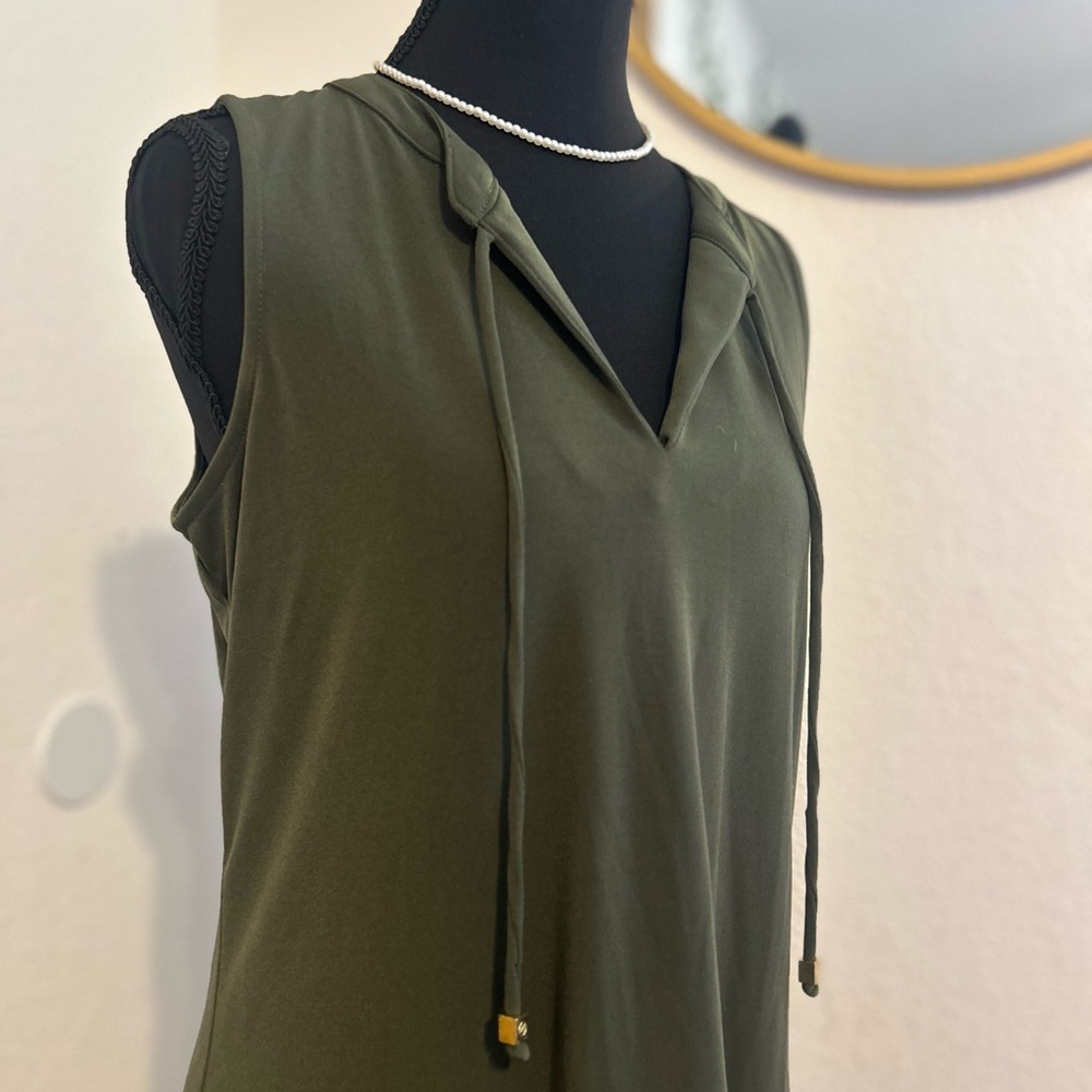 Michael Kors Green Sheath Midi Dress V-Neck Sleeveless